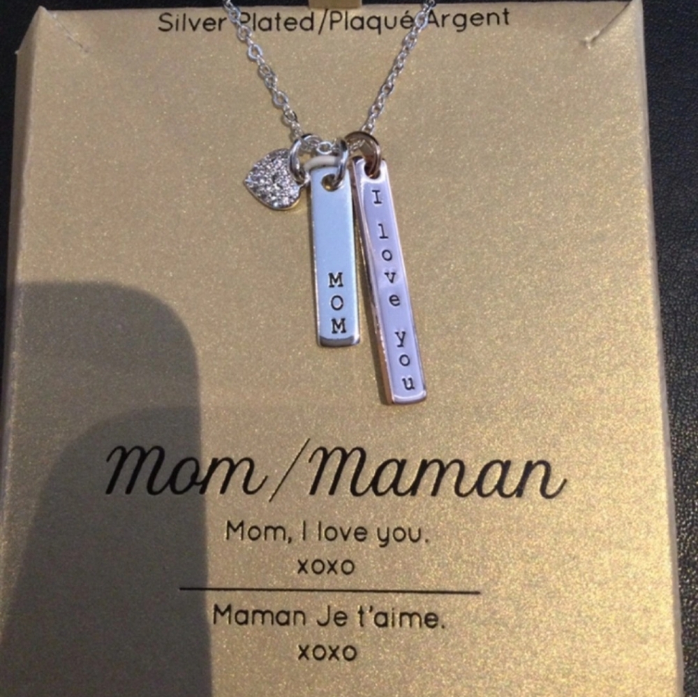 LA Rocks Silver Plated Mom, I love you necklace